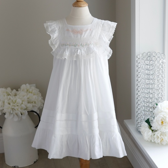 RARE VINTAGE Strasburg Girls White Dress Size 3/4 Embroidery Lace Flower Girl - Picture 7 of 7